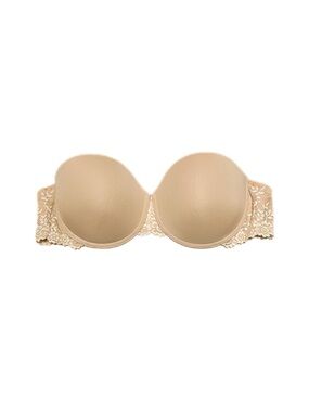 Wacoal Embrace Lace Strapless Push-Up Bra Underwire Foam Molded Cups Beige Cream